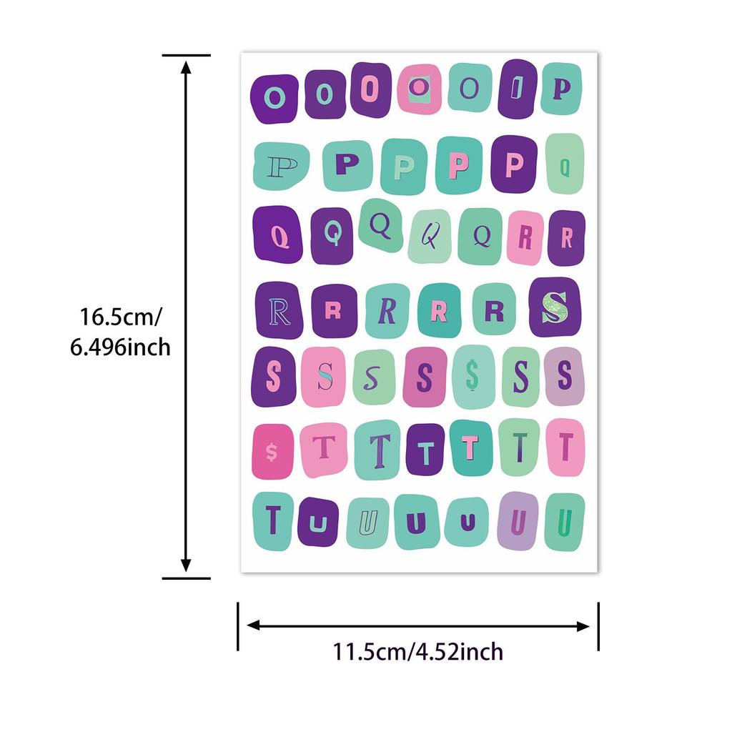 181 English Letters, Numbers & Symbols Label Stickers (4 Sheets) for Student Diaries & Collages