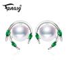  Emerald Pearl Earrings,green Gemstone Earrings,wedding Earrings for Women 2018 New,925 Sterling Silver Stud Earrings