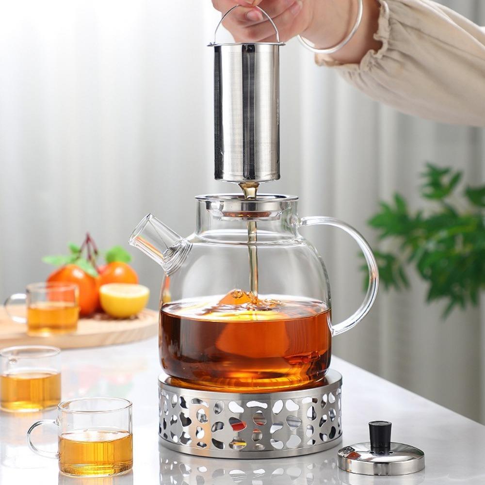 New 1000 /1500Ml Glass Teapot Clear Heat Resistant Kettle Teaware Thickened Stainless Steel Infuser Tea Pot For Making Coffee