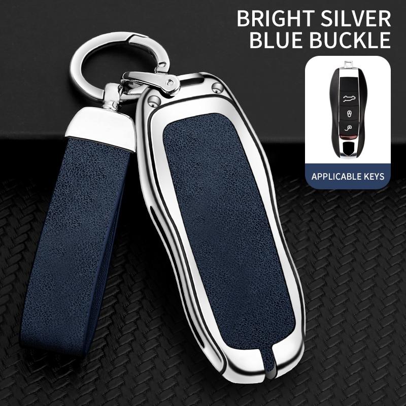 Leather Car Metal Key Case Cover Shell Fob For Porsche Panamera Cayenne 971 911 9YA Macan Boxster Keychain Accessories