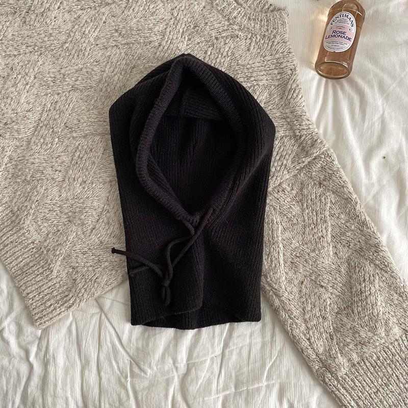 Écharpe à capuche tricotée Chapeau Tricot Cagoule Style Coréen Extérieur Chaud Écharpe à capuche avec cordon de serrage réglable
