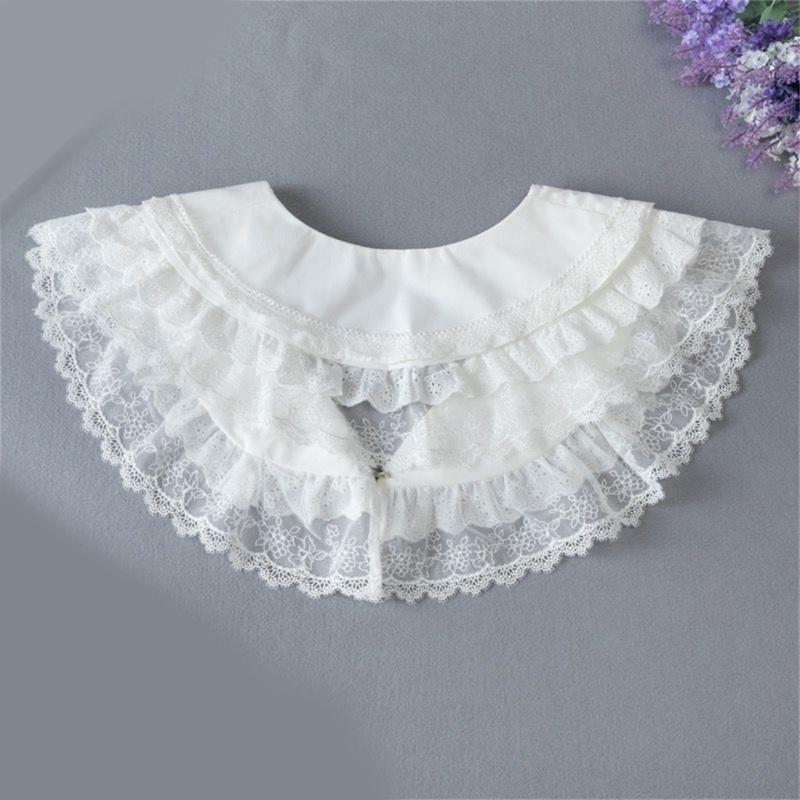 French Design Double Layer Detachable Collar for Women Girl Elegant Ruffle Lace Collar Neckpiece For Clothes Enhancement