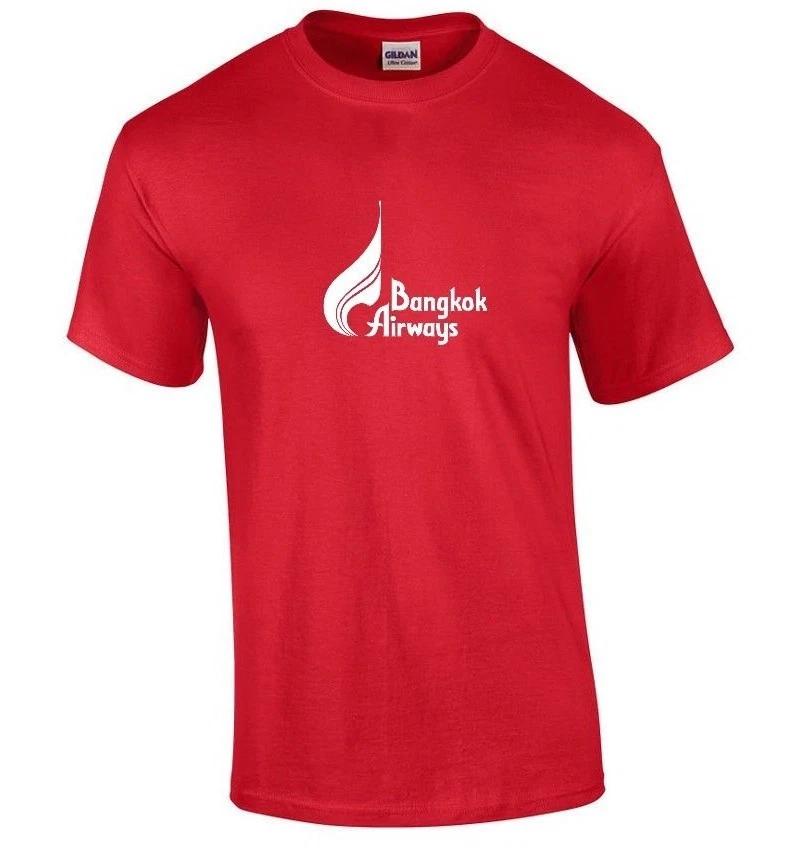 Bangkok Airways White Logo Thai Thailand Aviation Airline Red Cotton T-Shirt L
