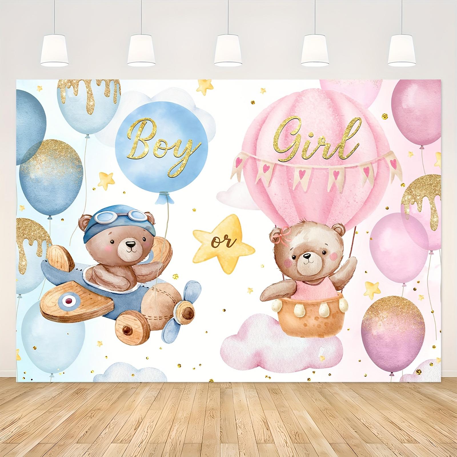 1pc Bear Gender Revelation Background - Blue and pink balloons  Boy or Girl  banner with a teddy bear decoration 100x150cm