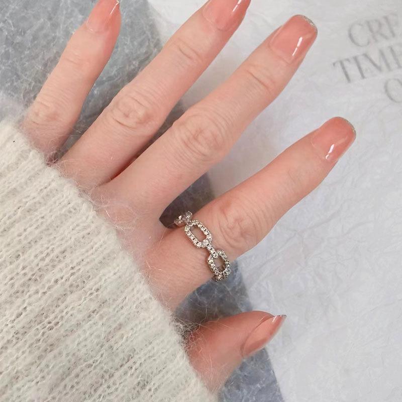 Full Paved Zircon Chain Link Ring For Women Fashionable Luxury Statement Index Finger Jewelry Trendy Personalized
