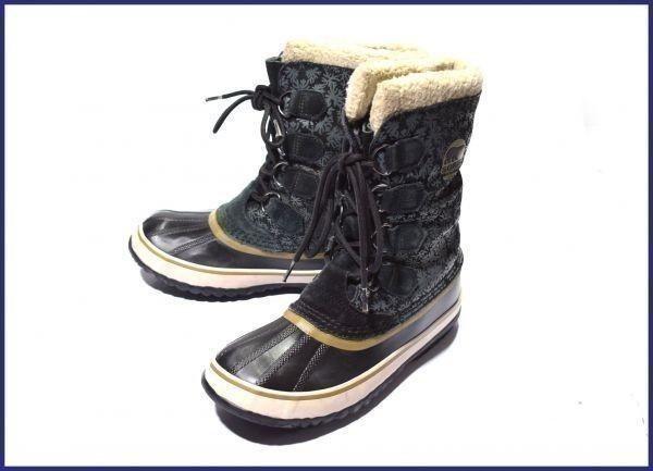 Канадское наследие / Кожаные сноубутсы SOREL с внутренней подкладкой, узор «Снежинка», черные / 24.0 см /