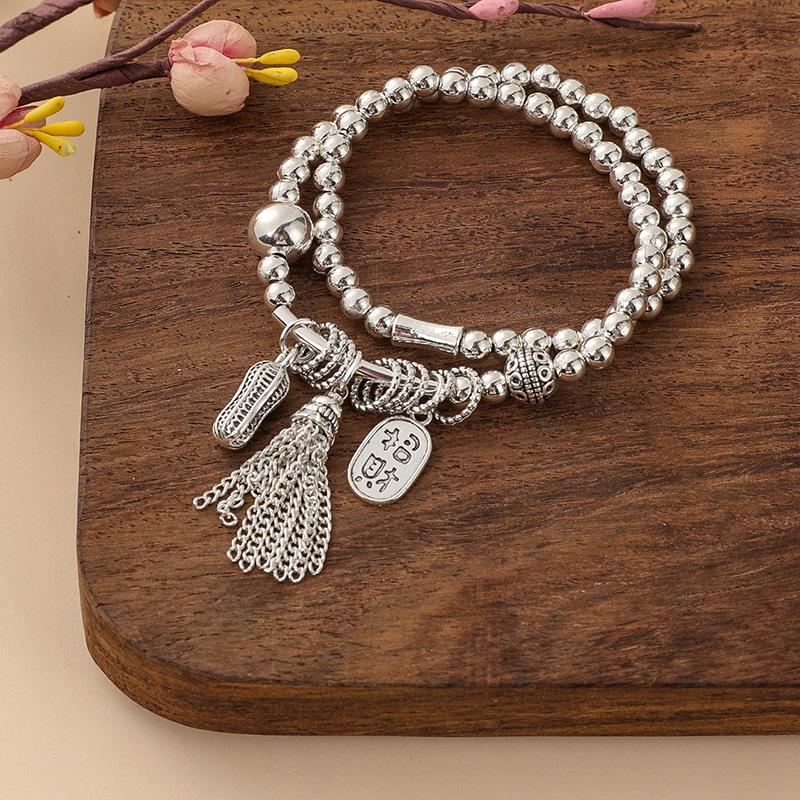 New Silver-Plated Bracelet For Women, Circle Twice And Immediately Have Money Bracelets, Lucky Cat Elephant Pendant Kuaishou Supply