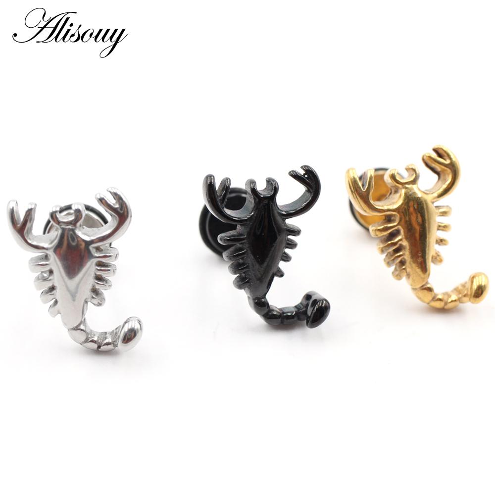 Alisouy 2pcs Stainless Steel Dolphin Lizard Sun Moon Cross CZ Women Men Ear Stud Earring Tragus Helix Cartilage Piercing Jewelry