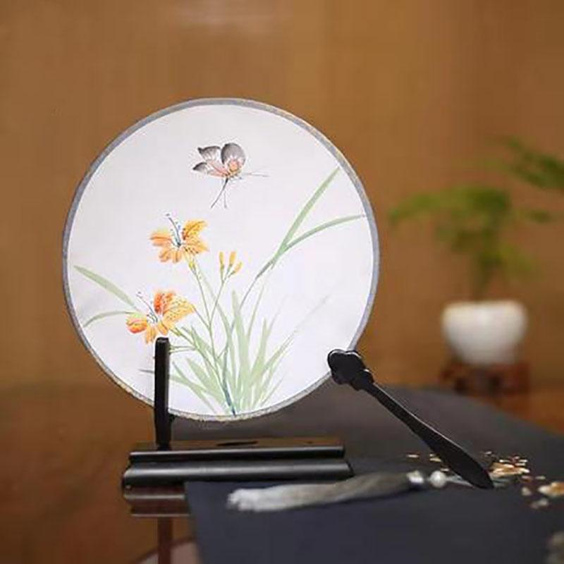 Suzhou-Double-sided Embroidery Hand Held Fan, Round Circular, Hand-embroidered Dance Silk Fan, Chinese Style Gifts, Hanfu Home