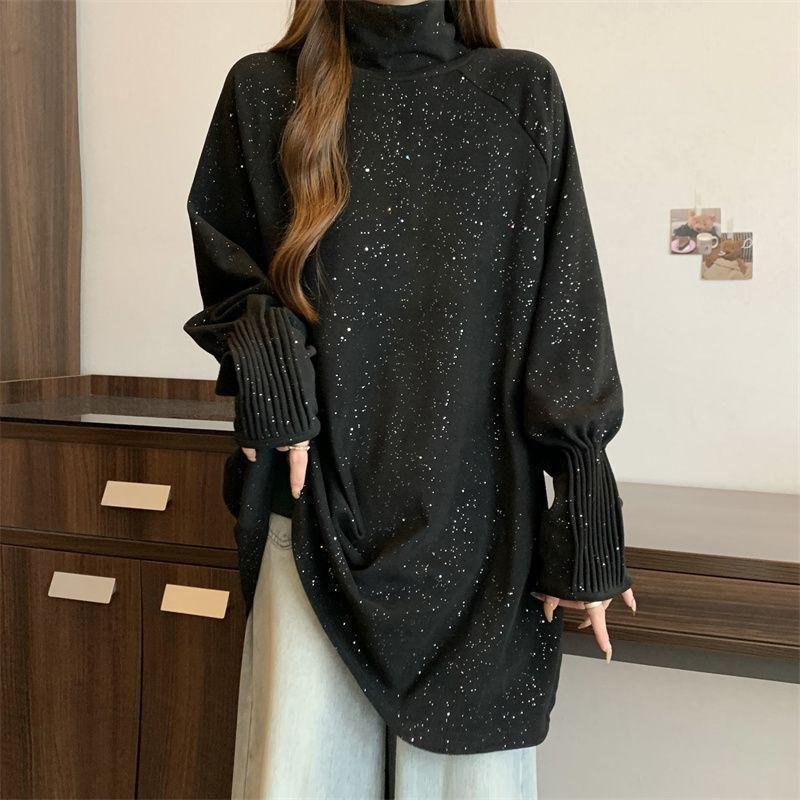 Sweater for Women Autumn Winter Thickened Warm Knitted Stretchy Long Sleeve Oversize Long-neck Tops