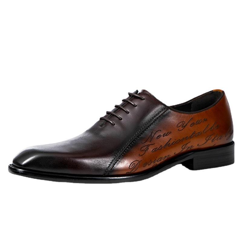 Fashion Quality Men Goodyear Welted Shoes Designer Brand Platform Brogues Dress Genuine Leather Brown Laces Wedding Shoes Size 46