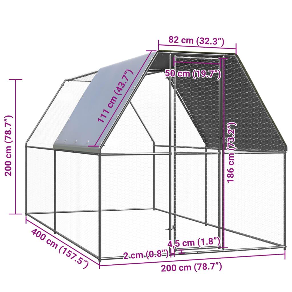 Vidaxl Outdoor Chicken Coop, 2X4X2 M, Galvanized Steel