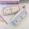 Sweet Cute Splicing Plaid Bow Pencil Case Portable Large Capacity Student Stationery Storage Bag Pen Bag Girly Cosmetic Bag Gift