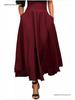 European and American Retro High Waist Pleated Midi Skirt with Side Slit and Belted Pockets