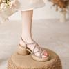 Fashion sandals women's medium heel new versatile thick heel rhinestone winding temperament high heels