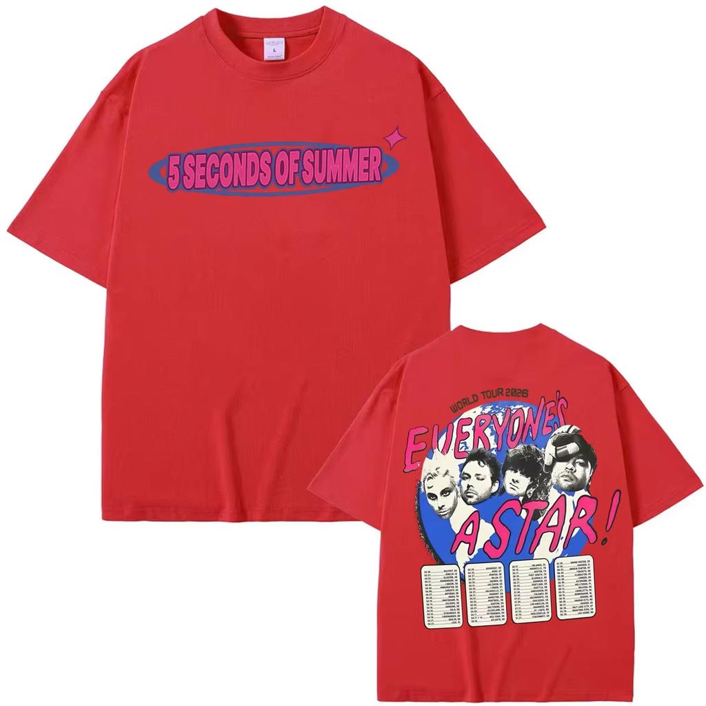 5 Seconds of Summer Everyone's A Star World Tour 2026 T Shirt Men Women Fashion Hip Hop Rock Punk Oversized Short Y2k Short Sleeves Classic