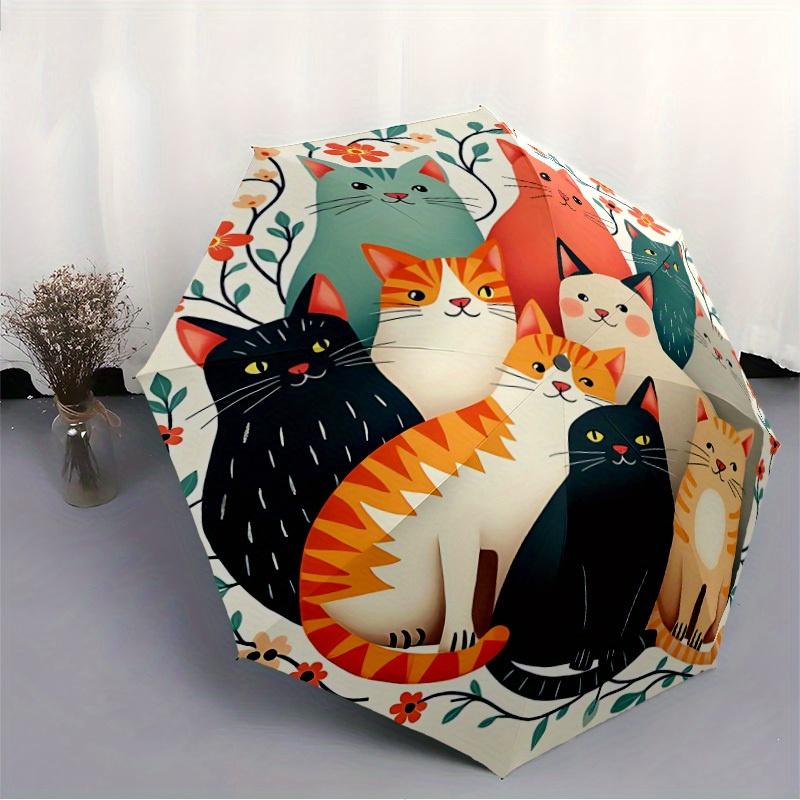 1pc Cat Floral Automatic Open/Close Umbrella with One Touch Button,, Windproof Design   Lightweight Portable Umbrella for Women & Men6113