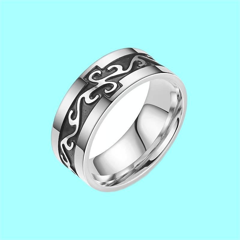 1Pcs Men's and Women's Ethnic Style Simple Retro Stainless Steel Ring