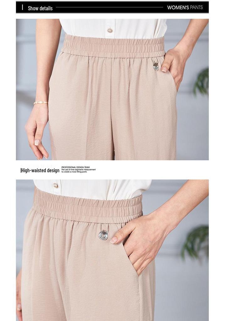 Mom's Summer Thin High-Waisted Elastic Pants - Casual Straight-Leg for Middle-Aged and Elderly Women