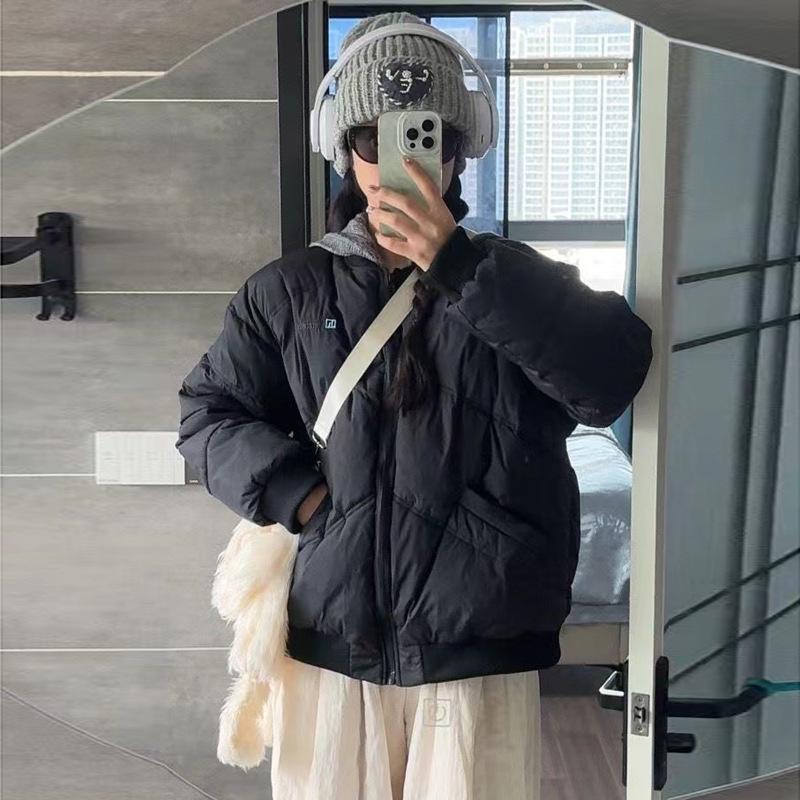 

Пуховик женский короткий стиль новый универсальный повседневный воротник-стойка маленькая зимняя куртка с хлопковой подкладкой XL чёрный