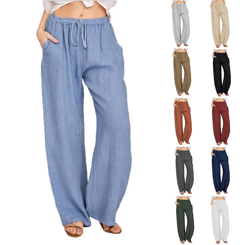 2024 Plus Size Women's Casual Loose Cotton & Linen Long Pants - European & American Style