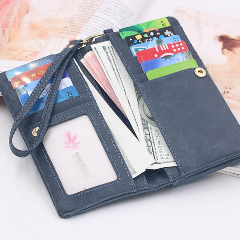Women Scrub Zipper Retro Wallet PU Leather Solid Color Cross-section Square Tote Mobile Phone Case