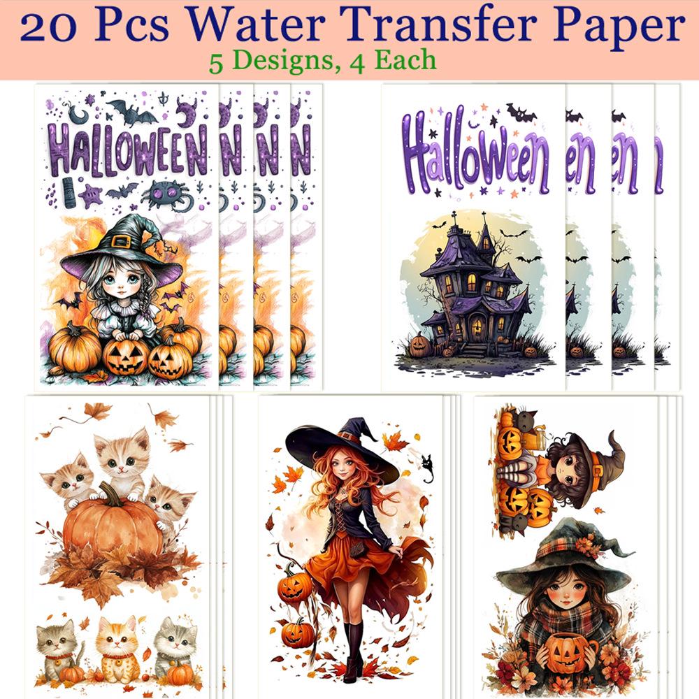 20 Halloween Water Transfer Stickers for DIY Crafts & Decor
