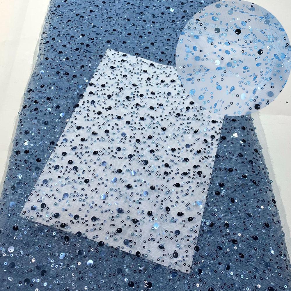 French Style Sequin Mesh Lace Fabric Pearl Bead Heavy Craft Tulle Soft Net For Sewing Women Luxury Dress Robe Trailing Trimming