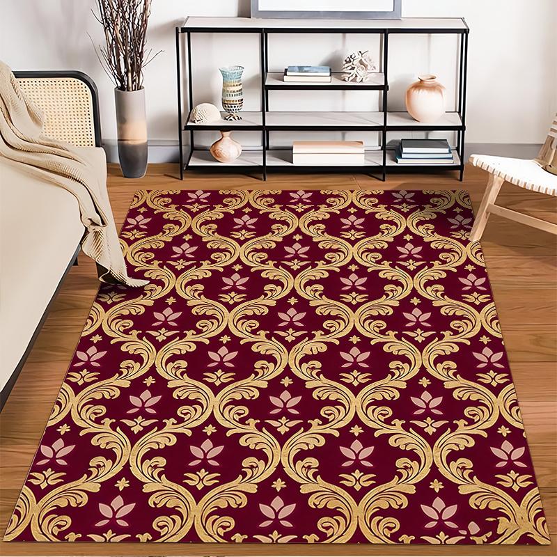 Luxuriöser Roter Teppich mit Goldenem Blumenmuster für Wohnzimmerdekoration Geeignet für die Verwendung als Anti-Rutsch-Matte für Wohnzimmer Schlafzimmer Sofas