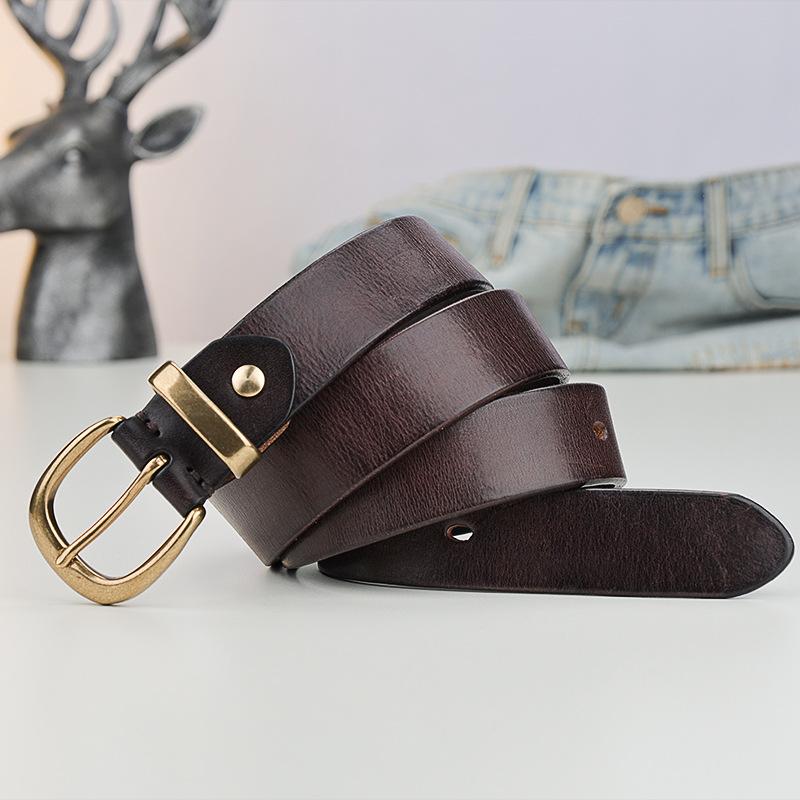 Copper Buckle Belt Women'S Style Retro Pure First Layer Cowhide Simple Korean Jeans Belt Genuine Leather Black