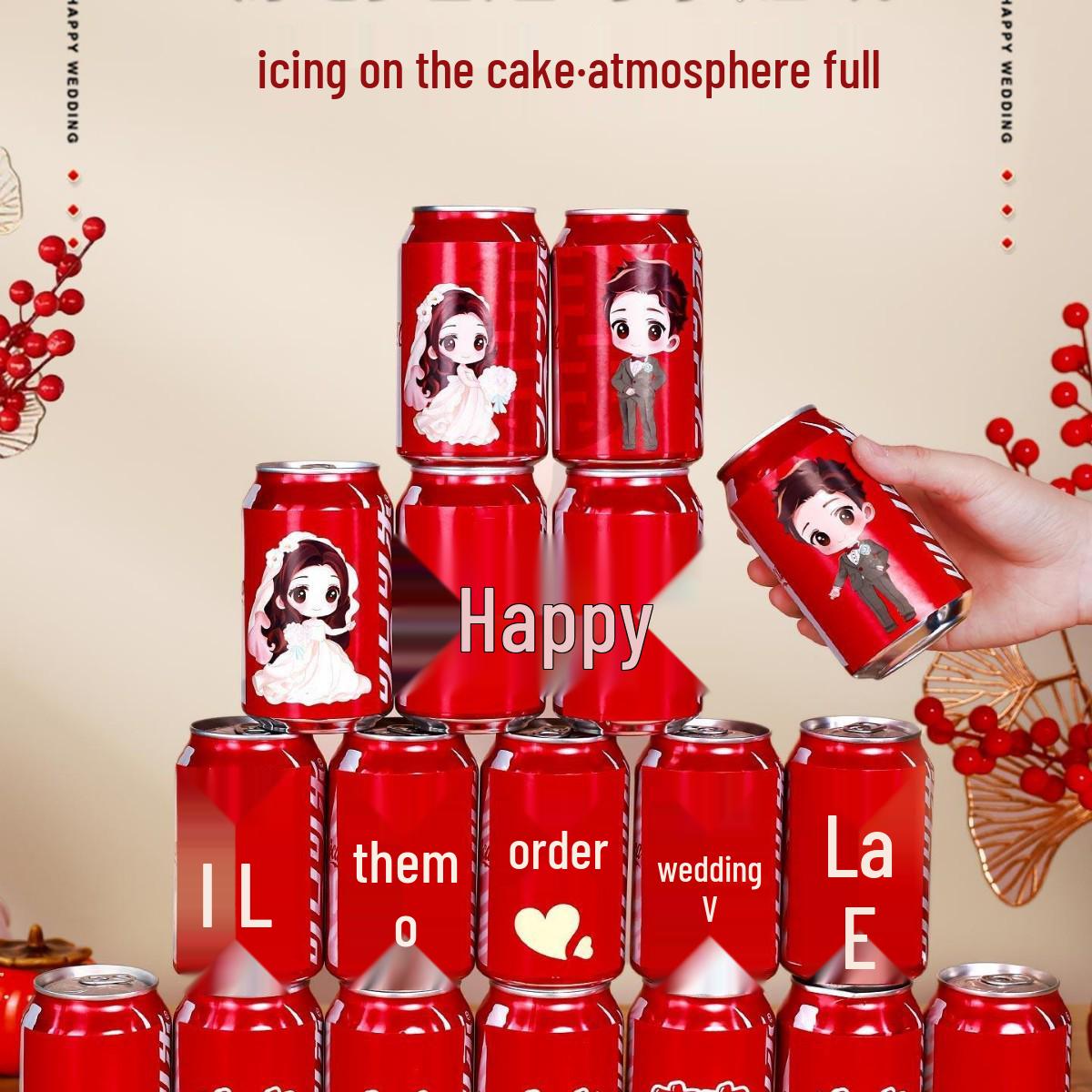 

Клейкий стікер Cola з язичком-відкривачкою, персонаж Xi Wangzai для весільного декору