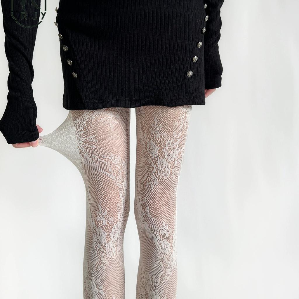 Collant in Pizzo Calze Bianche Puro Desiderio Sexy Rose Rete Vuota Leggings Sottili da Donna Primavera Estate