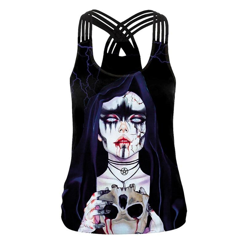 Halloween new, hot-selling skull print casual slim-fit sling vest