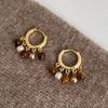 Mallard Color Block Beaded Hoop Earrings Women Brown Stone Pearl Retro Luxury Elegant Design Ear Accessories Commute Daily Gift
