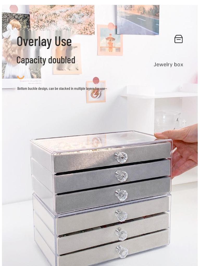 Triple-Layer Velvet Jewelry Box: Dustproof Drawer-Style Organizer and Decorative Storage