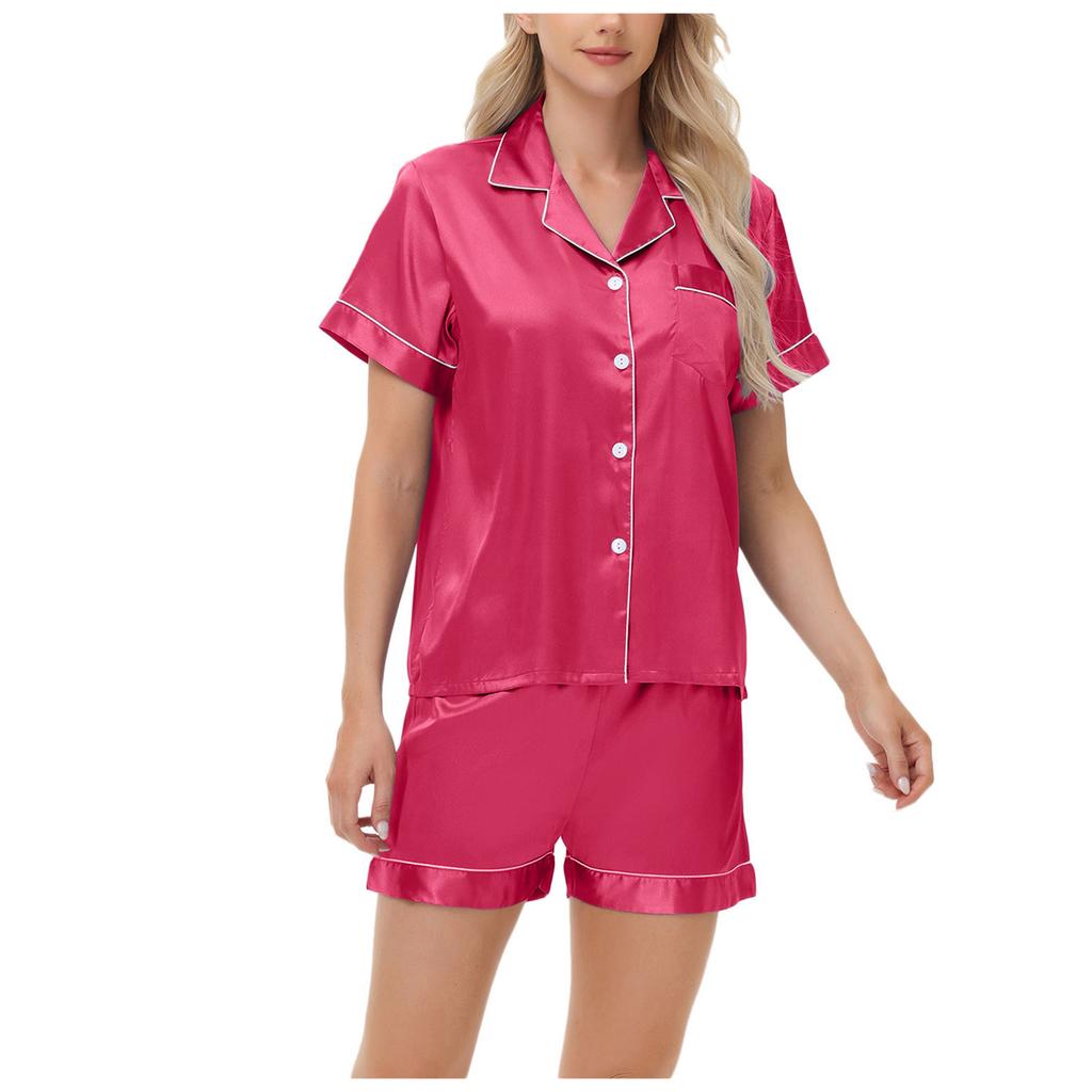 Women's Ice Silk Pajamas, Satin Oversized Short Sleeved Shorts, Home Wear