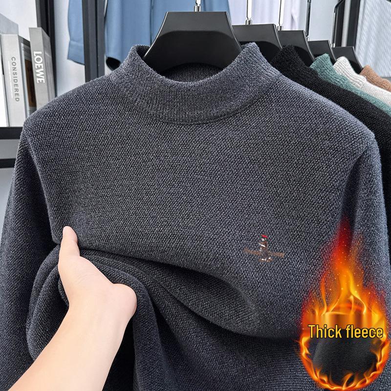 Men's Anti-Pilling Embroidered Chinchilla Velvet Knit Sweater - Thickened, Warm, Lightweight Autumn/Winter Sweater