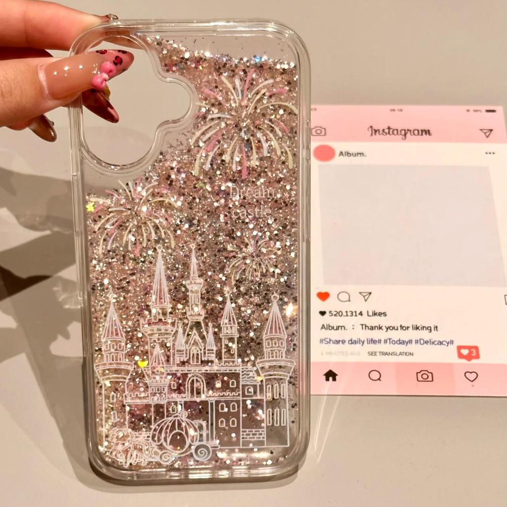 The New Firework Castle Silver Flake Sand Case Is Suitable for The Apple 16promax Transparent Iphone15 Advanced Protective Case