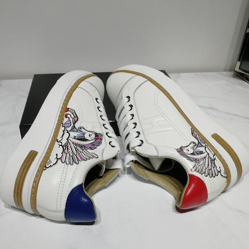 Women Flat Platform Sneakers Real Leather Color Matching White Shoes Casual Embroidery Increased Lace Up Comfort Students Shoes