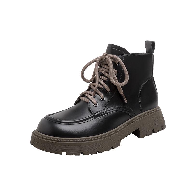 

2024 Весна/Осень Женские Черные Ботинки Мартин - Британский Стиль Короткие Ботинки на Толстой Подошве 35 чёрный