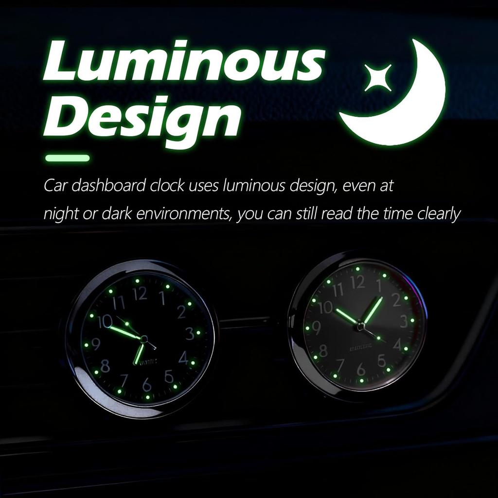 2PCS Luminous Analog Car Clocks for Dash Stick on,Mini Tiny Stick On Clock for Car Dashboard with Vent Clip,Self-Adhesive Dashboard Clock for Vent &