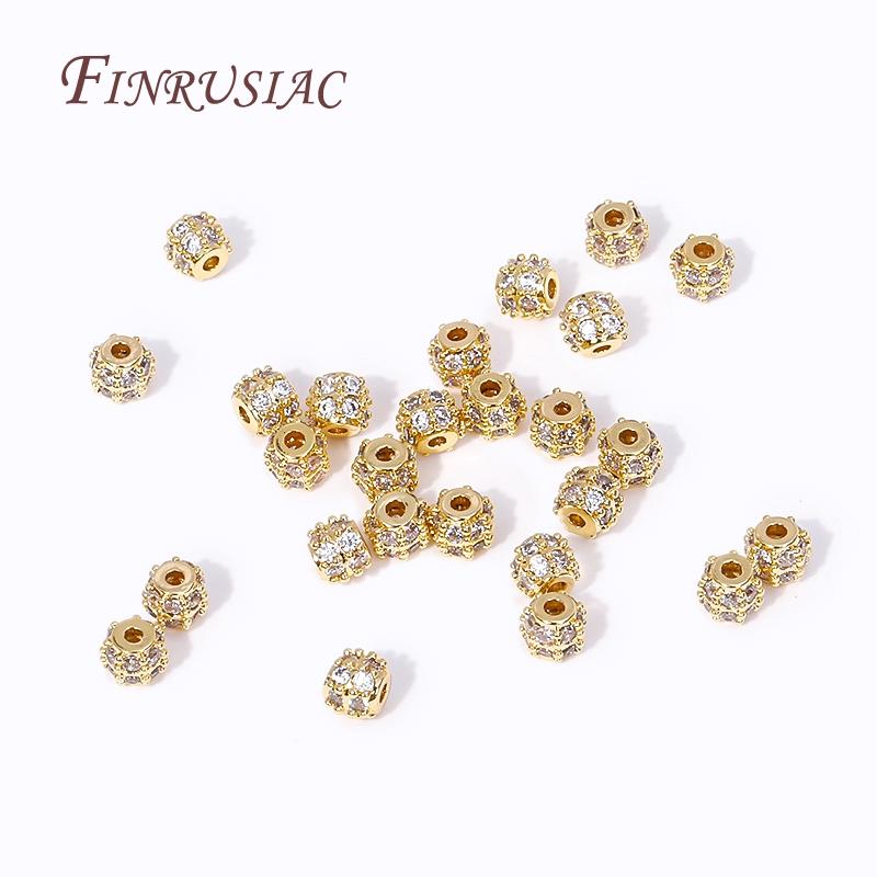 Fashion 18K Gold Plated Inlay Zircon Round Spacer Beads For Needlework Natural Stones Beading Jewelry Making DIY Accessories