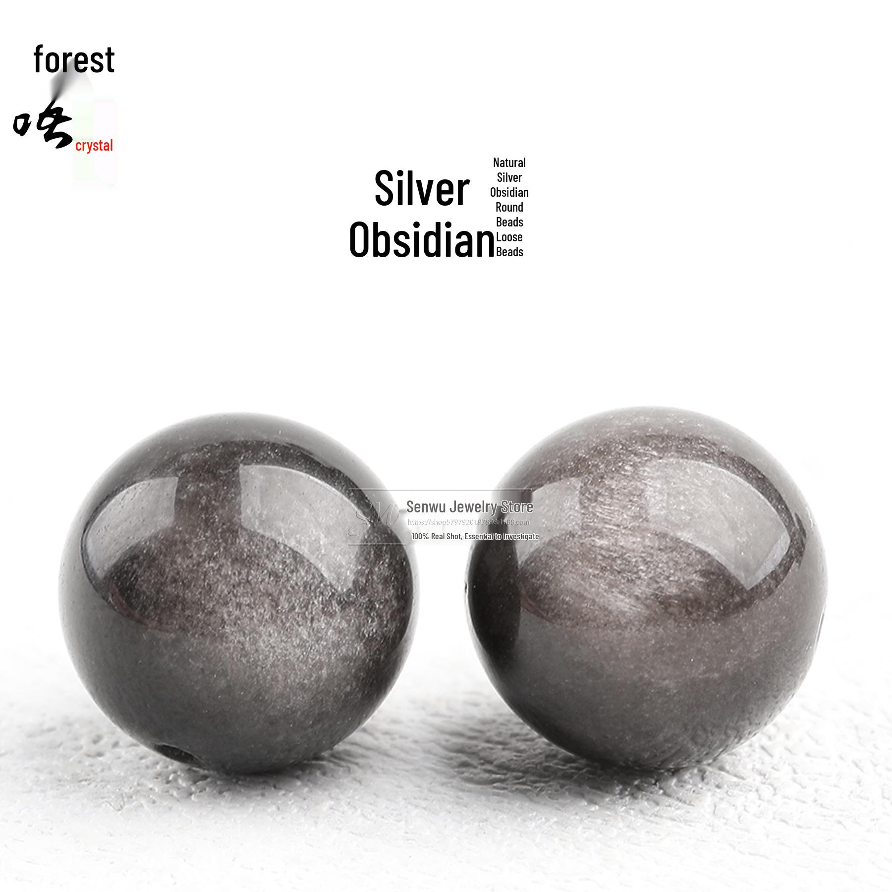 Forest Crystal Natural Silver Obsidian Round Loose Beads for DIY Jewelry 4mm each