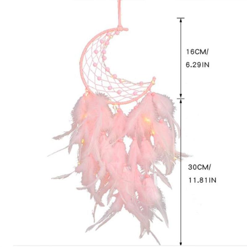 חַם! עיצוב תליית קיר לוכד חלומות תליון מנורת נוצה קישוט ירח ארוג ביד