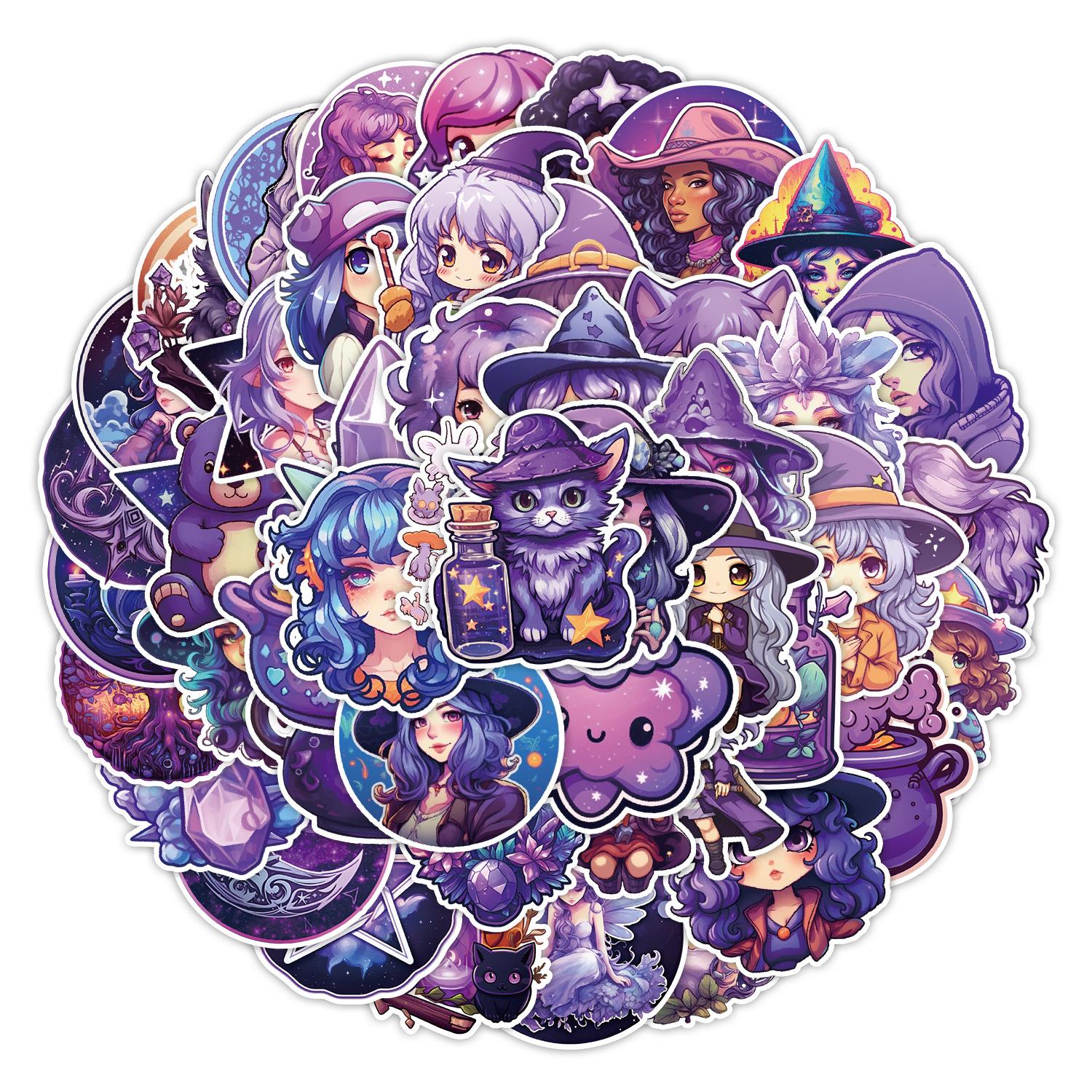 

50 Purple Magic Graffiti Stickers Mobile Phone Water Cup Suitcase Decoration Stickers Waterproof Creative Hand Note Stickers