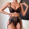 Lace Patchwork Leopard Print Sexy Lingerie Set - Three-Piece Low-Cut Design