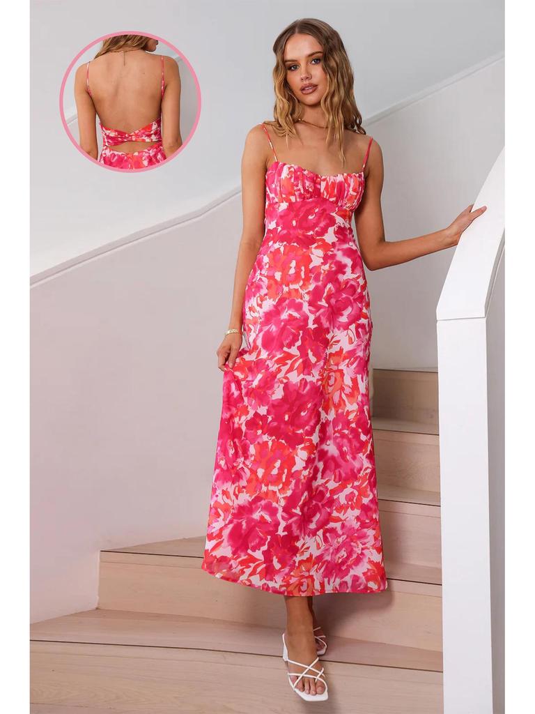 Europäischer & Amerikanischer Stil Tief ausgeschnittenes Sommerkleid mit dünnen Trägern - 23069-1