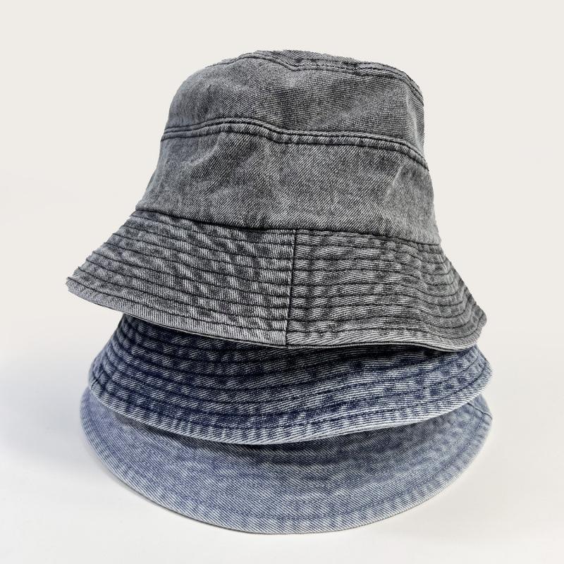 Retro Washed Denim Fisherman Hat Children Show Small Face Plain and Versatile Casual Sunshade Anti-sun Basin Hat