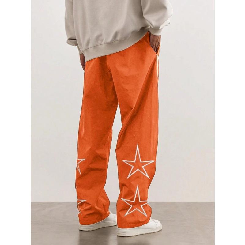 Men Side Striped Drawstring Casual Pants Loose Wide Leg Elastic Waist Street Sport All Season Trousers