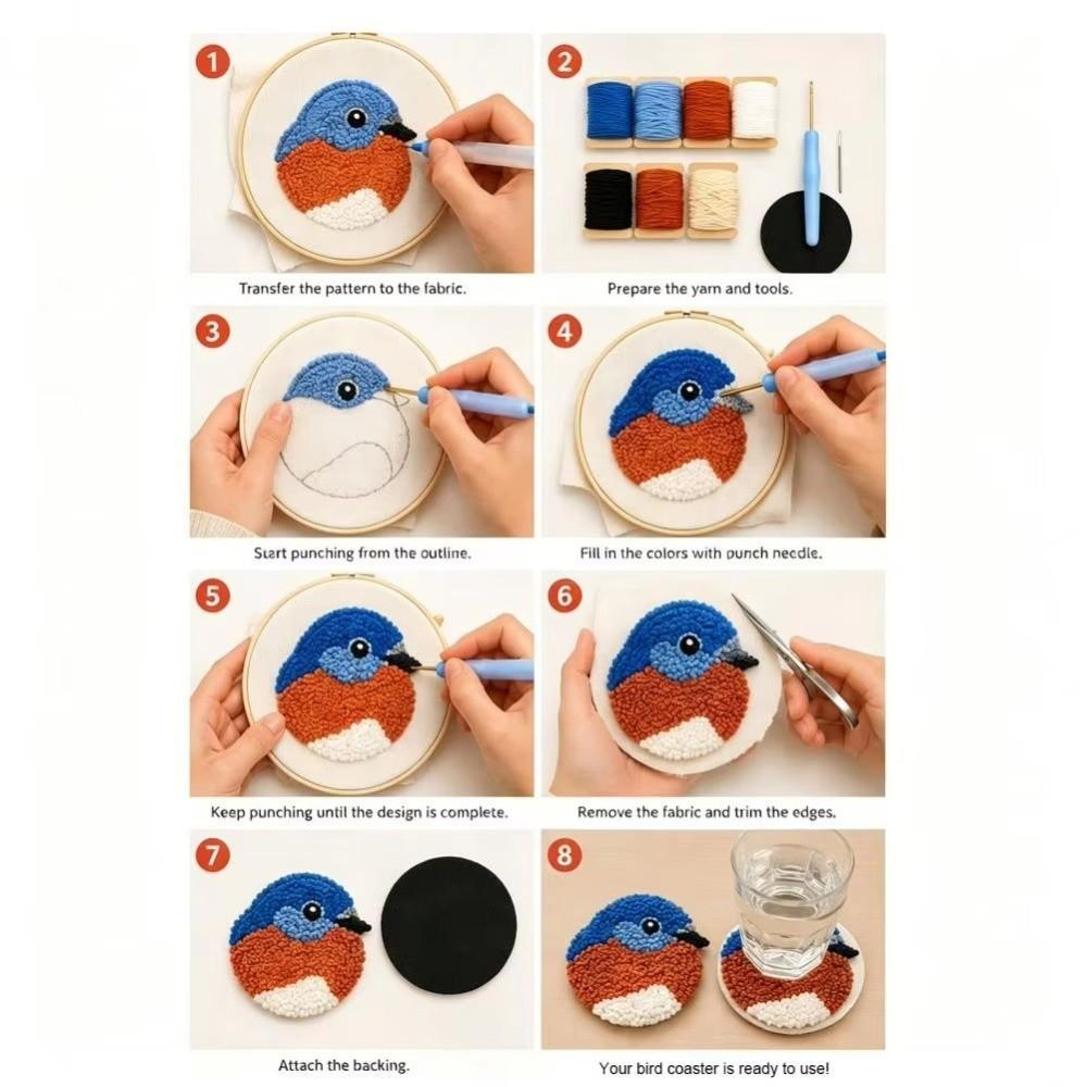 Soft Bird Coasters Punch Needle Kit Handmade Bird Coaster Kit Embroidery Coaster Kit for Beginners
